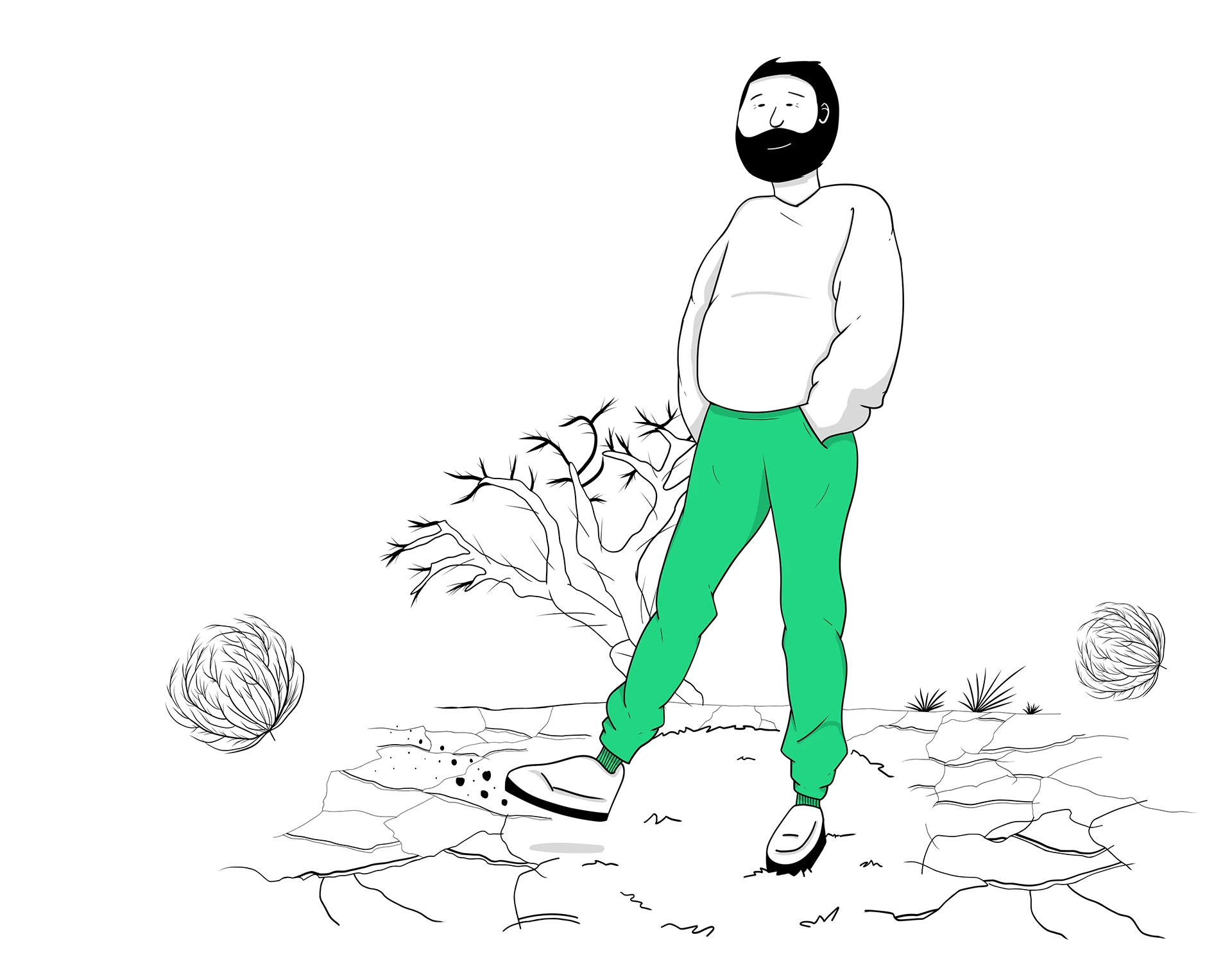 Mann bei Dürre mit Staub und Sonne
