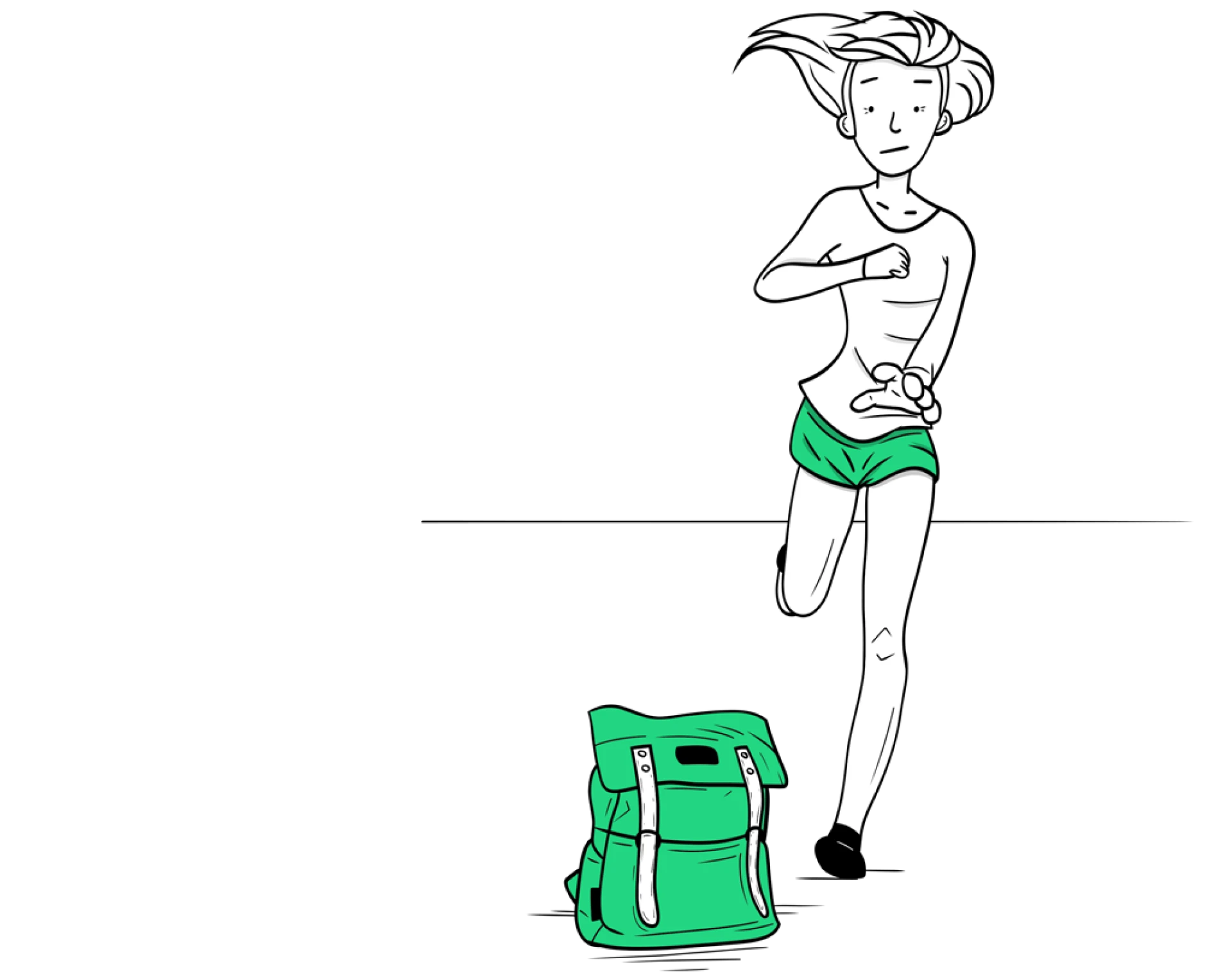 Frau rennt zum Notfallrucksack
