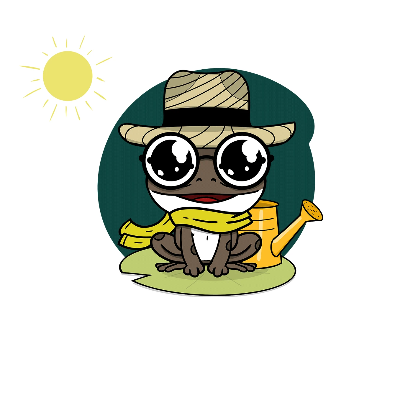 Frosch Dürre mit Gießkanne