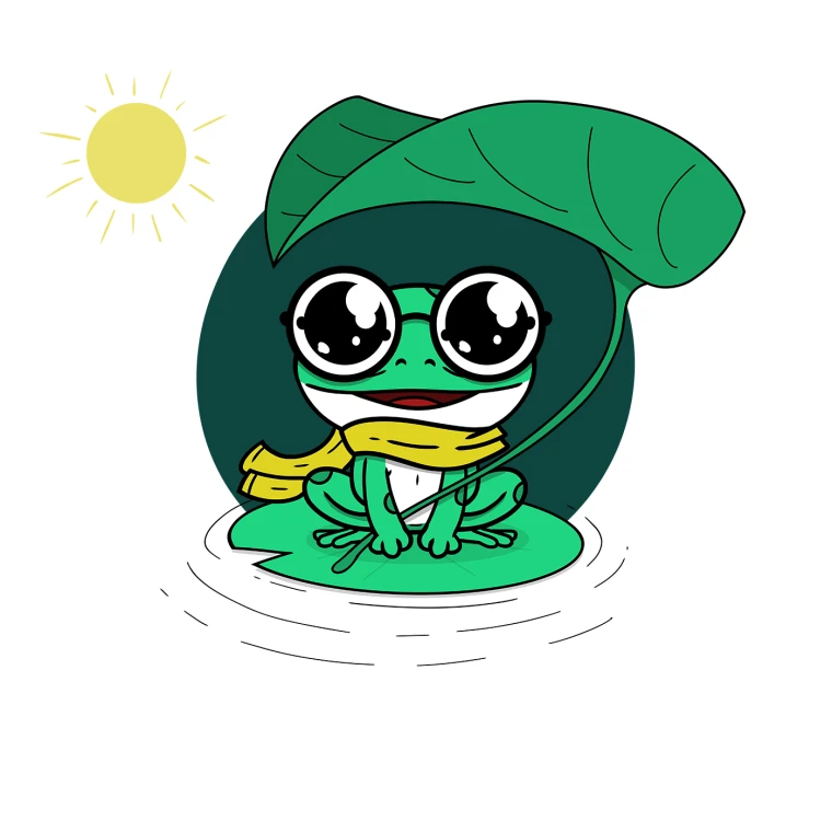 Frosch mit Schal und Brille