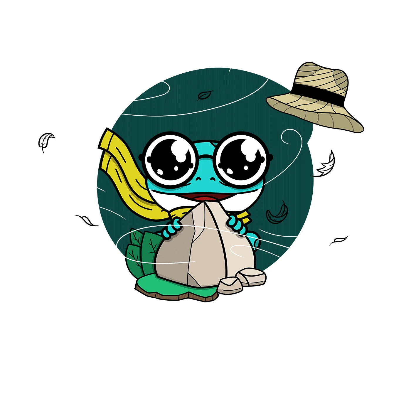 Frosch im Sturm hält sich am Felsen fest