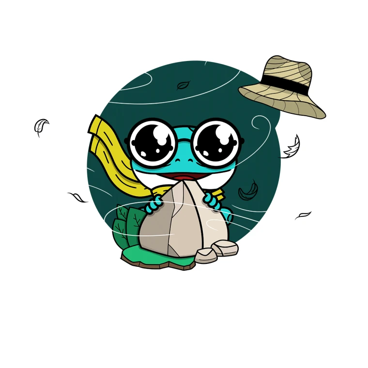 Frosch im Sturm hält sich am Felsen fest